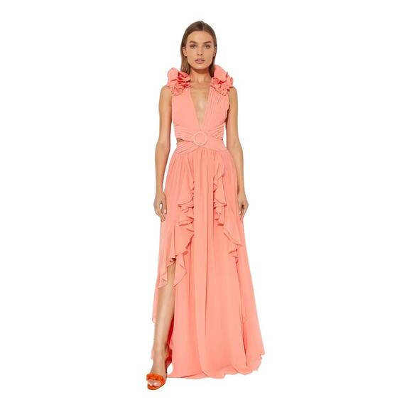 PATBO ORANGE FLUTTER SLEEVE RUFFLE MAXI PARTY DRESS size 2 / 34 - Picture 16 of 16